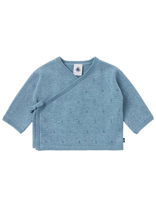 Petit Bateau: Cotton & wool knit cardigan - Blue - kids-boys_0 | Luisa Via Roma