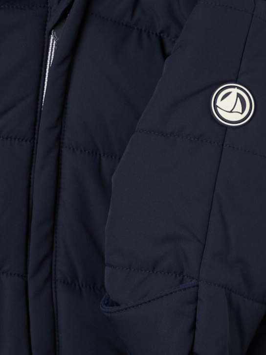 Petit Bateau: Hooded nylon puffer romper - Navy - kids-boys_1 | Luisa Via Roma