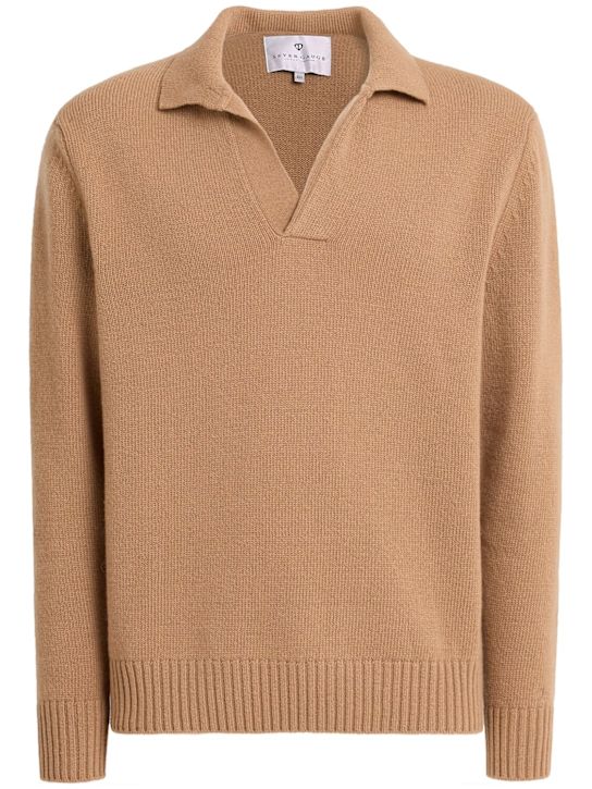 Seven Gauge: Wool knit v-neck polo - men_0 | Luisa Via Roma