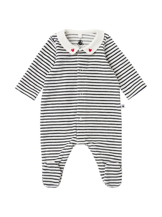 Petit Bateau: 印花棉质连体衣 - 白色/海军蓝 - kids-girls_0 | Luisa Via Roma