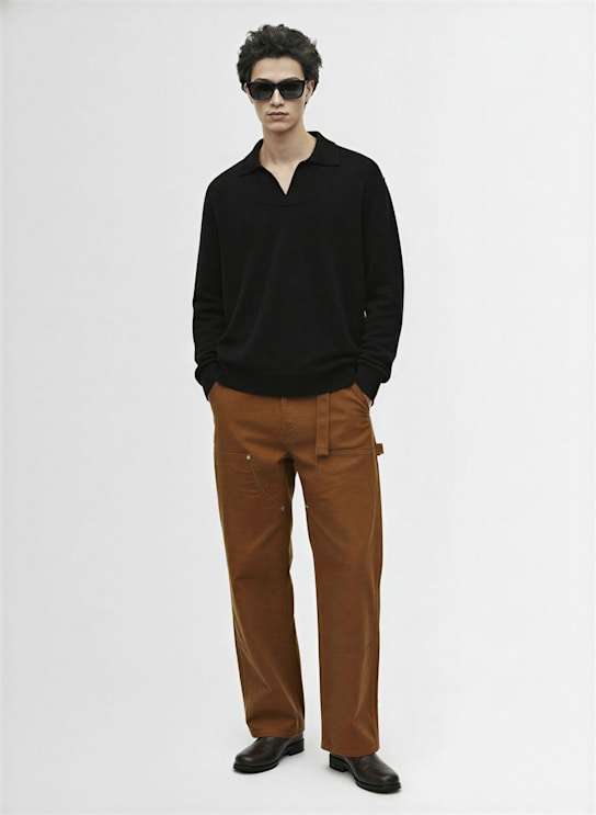 Laneus: Knitted polo shirt - Nero/Black - men_1 | Luisa Via Roma