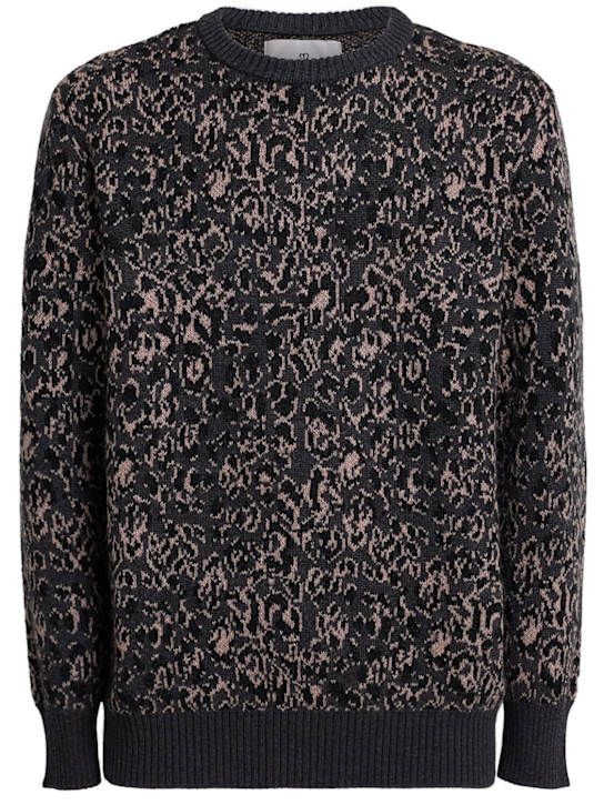 Seven Gauge: Wool blend animalier crewneck sweater - Anthracite - men_0 | Luisa Via Roma