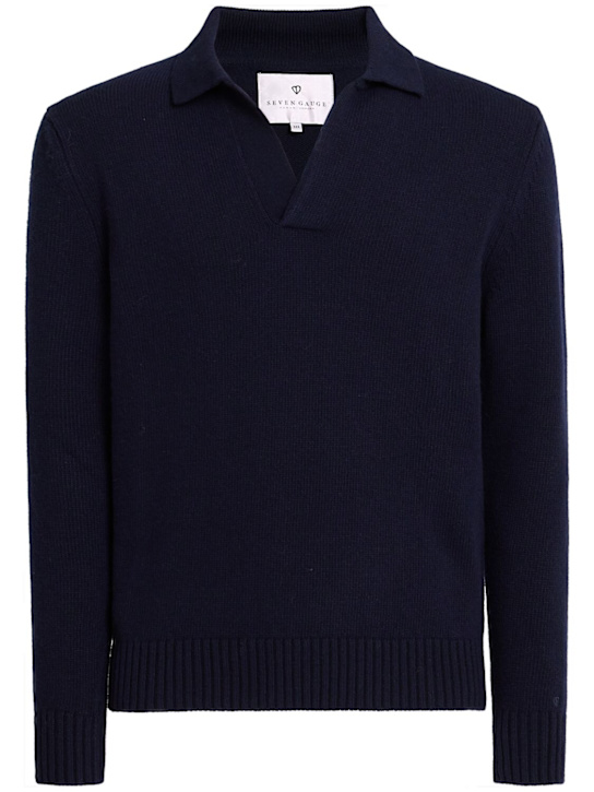 Seven Gauge: Wool knit v-neck polo - men_0 | Luisa Via Roma