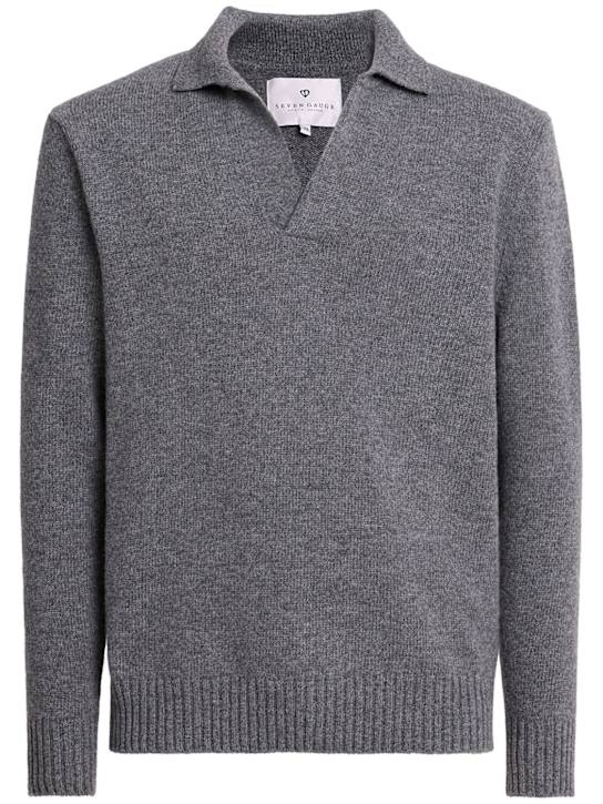 Seven Gauge: Wool knit v-neck polo - men_0 | Luisa Via Roma