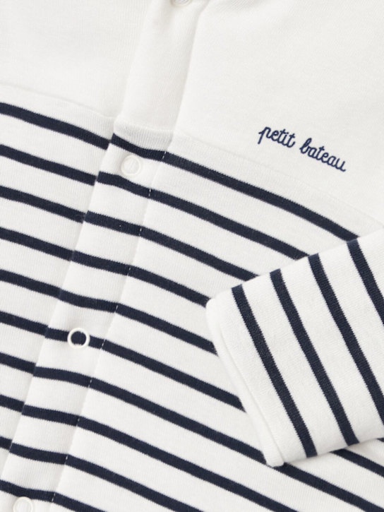 Petit Bateau: 条纹棉质连体衣 - 白色/黑色 - kids-girls_1 | Luisa Via Roma
