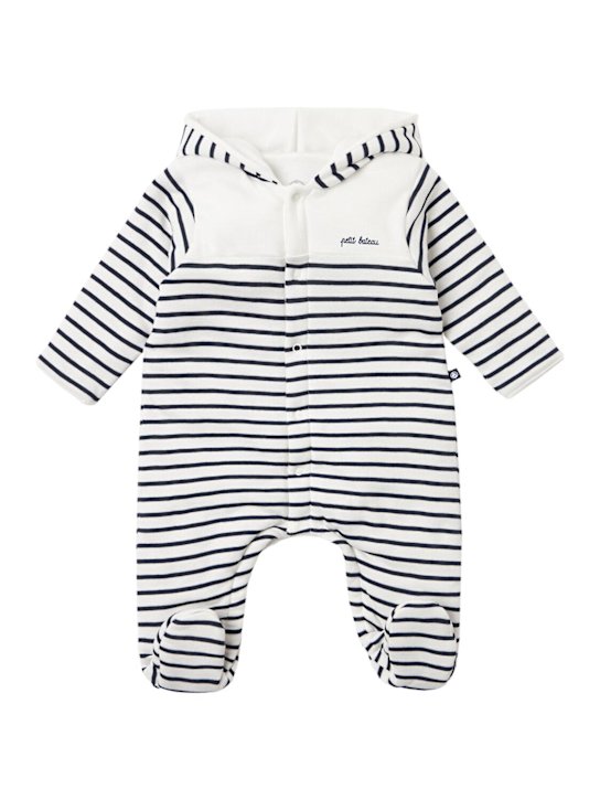 Petit Bateau: 条纹棉质连体衣 - 白色/黑色 - kids-girls_0 | Luisa Via Roma