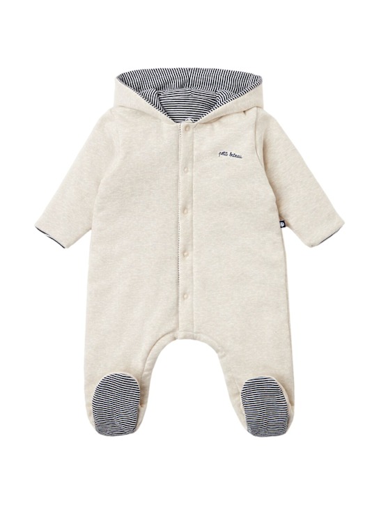 Petit Bateau: Hooded romper - ベージュ/グレー - kids-girls_0 | Luisa Via Roma