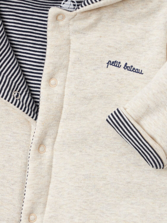 Petit Bateau: Hooded romper - ベージュ/グレー - kids-girls_1 | Luisa Via Roma
