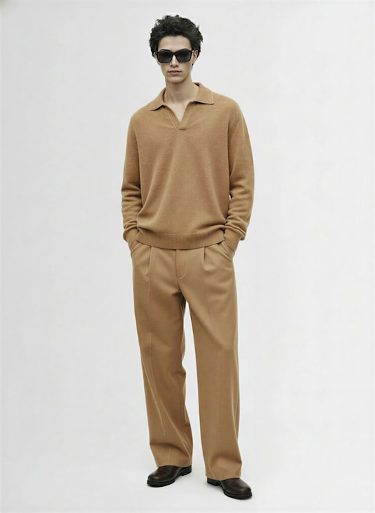 Laneus: Knitted polo shirt - Cammello/Camel - men_1 | Luisa Via Roma