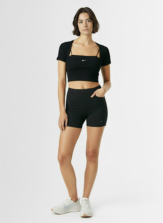 Nike: Crop top 2 in 1 Chill in maglia a costine - Black/Sail - women_1 | Luisa Via Roma