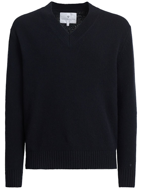 Seven Gauge: Wool knit v-neck sweater - men_0 | Luisa Via Roma