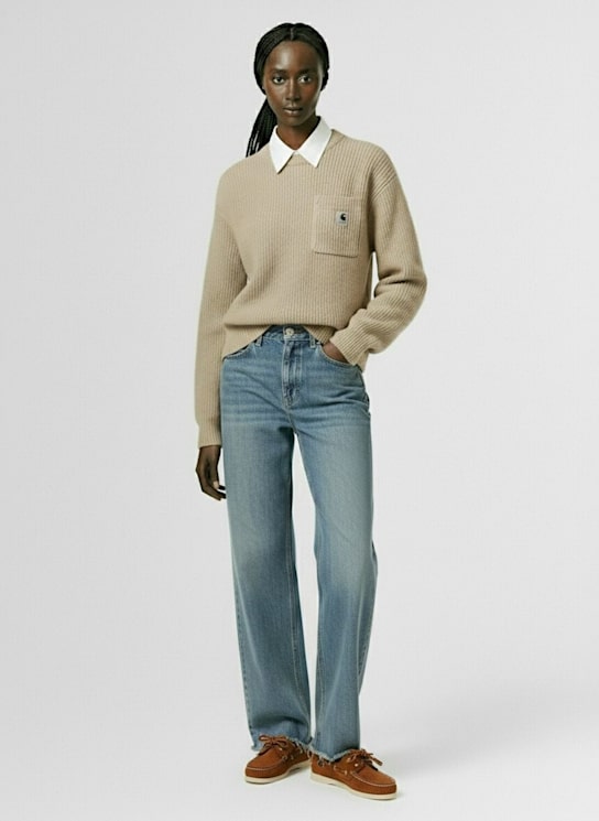 Carhartt WIP: Mira acrylic blend knit crewneck sweater - Beige - women_1 | Luisa Via Roma