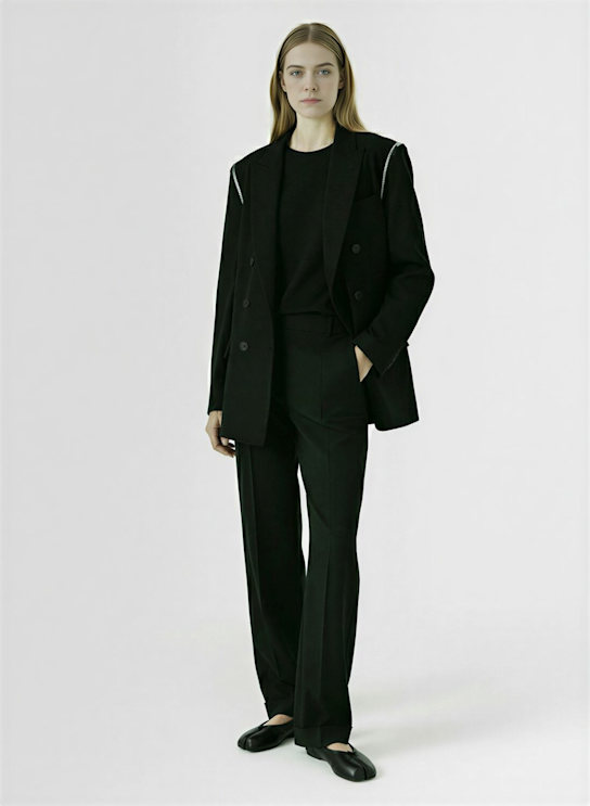 Maison Margiela: Wool herringbone straight pants - Black - women_1 | Luisa Via Roma