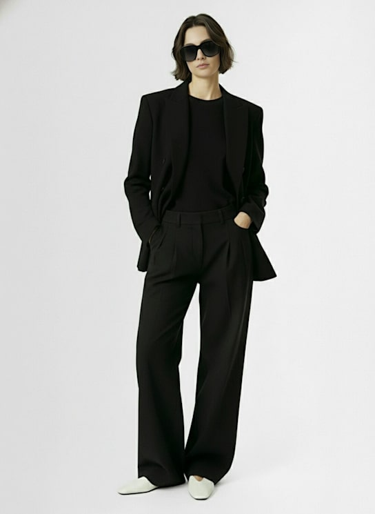 Tonywack: Pleated wool blend twill wide leg pants - women_1 | Luisa Via Roma