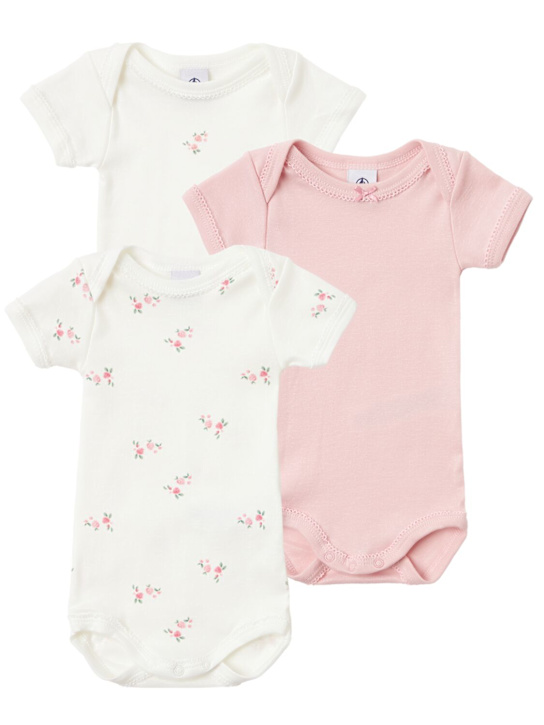 Petit Bateau: Set of 3 printed cotton bodysuits - Pink/Weiß - kids-girls_0 | Luisa Via Roma