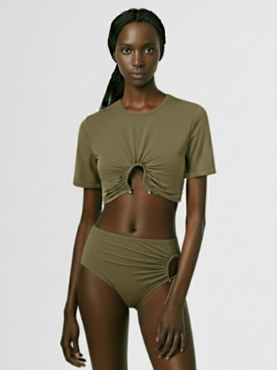Christopher Esber: Crescent ruched bikini bottoms - Sage - women_1 | Luisa Via Roma
