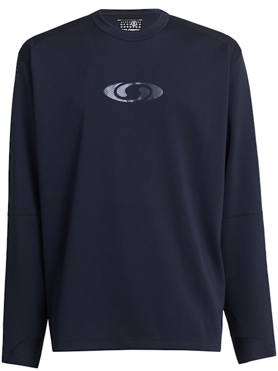 MM6 Maison Margiela: Langärmeliges T-Shirt aus Mesh „Pace“ - Washed Schwarz - men_0 | Luisa Via Roma