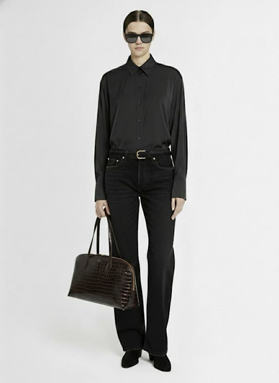 Toteme: Classic organic cotton tumbled shirt - Washed Black - women_1 | Luisa Via Roma