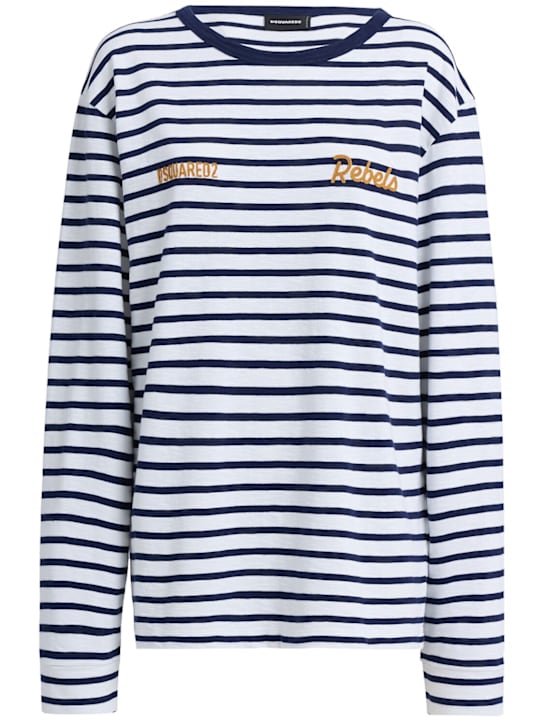 Dsquared2: Breezy striped cotton l/s  t-shirt - Blue/White - women_0 | Luisa Via Roma