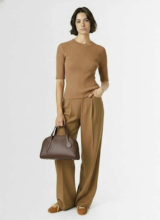 Fabiana Filippi: Ribbed wool blend s/s sweater - Brown - women_1 | Luisa Via Roma