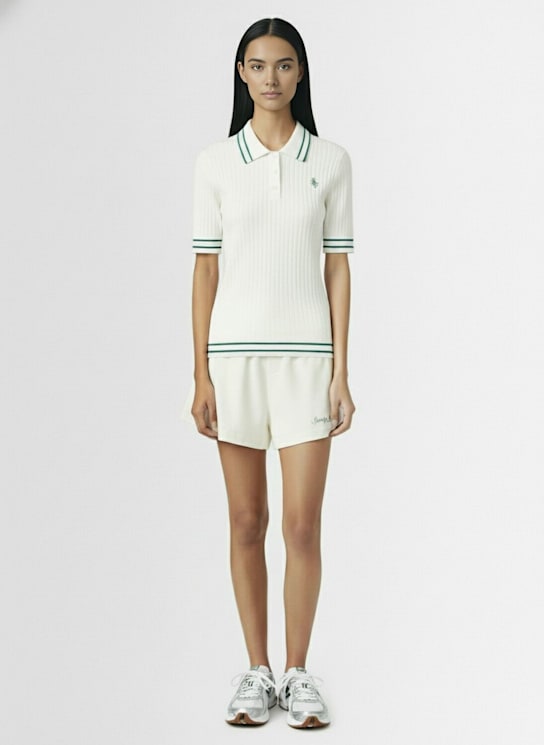 Sporty & Rich: SRC Mini cable knit polo - ホワイト/Alpine - women_1 | Luisa Via Roma