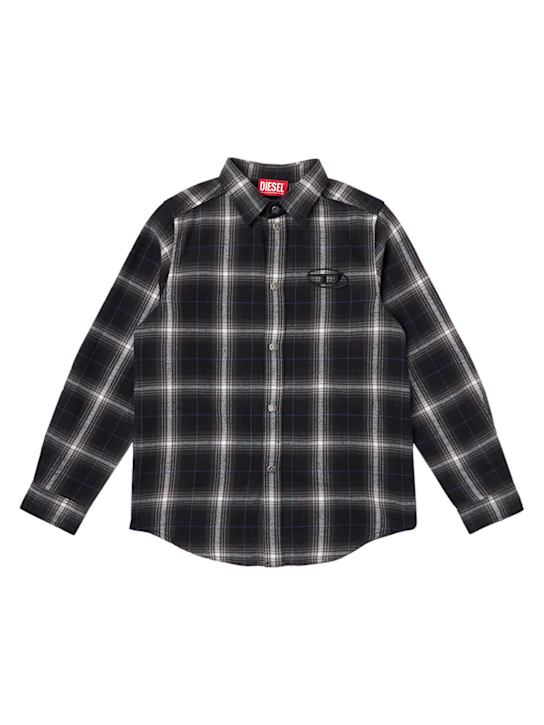 Diesel Kids: Plaid cotton shirt - Blu/Blk/Wht - kids-boys_0 | Luisa Via Roma