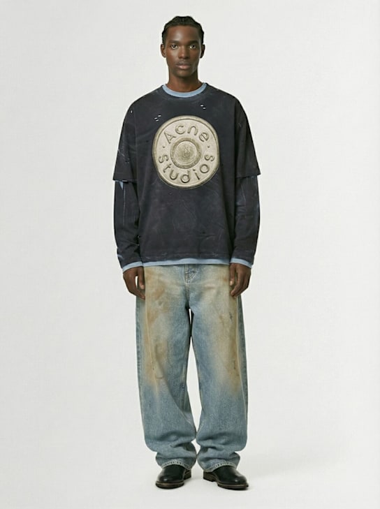 Acne Studios: Cotton logo t-shirt - ブラック - men_1 | Luisa Via Roma