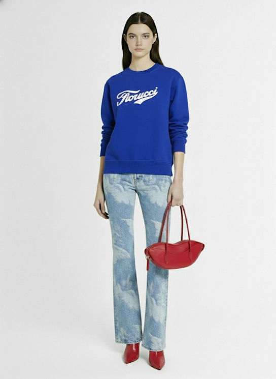 Fiorucci: Varsity logo cotton crewneck sweatshirt - Blue - women_1 | Luisa Via Roma