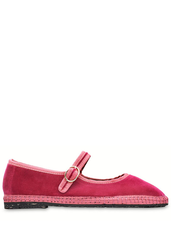 Flabelus: Frances velvet Mary Jane flats - Dark Pink/Pink - women_0 | Luisa Via Roma