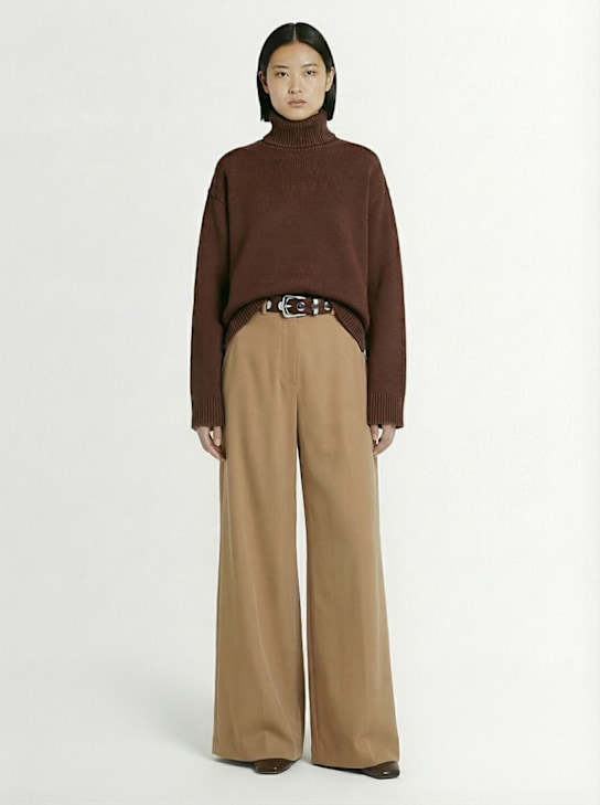 The Frankie Shop: Brickell pleated wool blend wide pants - Camel - women_1 | Luisa Via Roma