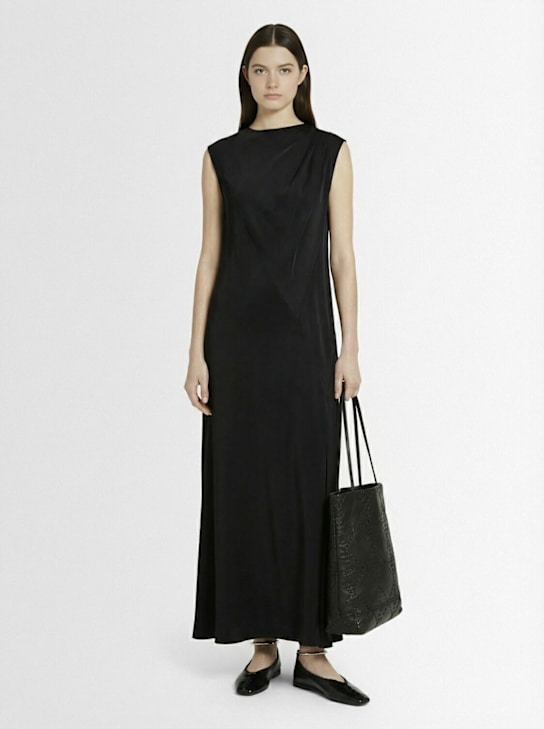 Jil Sander: Sleeveless fluid jersey long dress - Black - women_1 | Luisa Via Roma