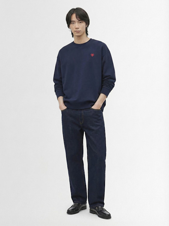 Family First: Heart cotton crewneck sweatshirt - Dark Blue - men_1 | Luisa Via Roma