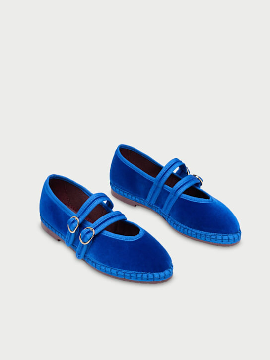 Flabelus: Claire velvet Mary Jane flats - Blue - women_1 | Luisa Via Roma