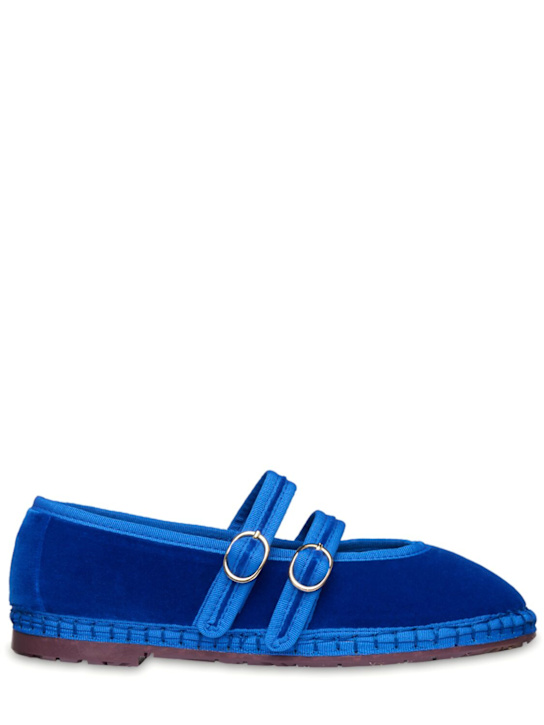 Flabelus: Claire velvet Mary Jane flats - Blue - women_0 | Luisa Via Roma