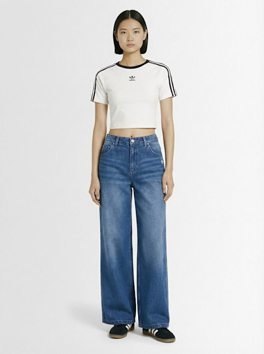 adidas Originals: 3-Stripe denim wide pants - Indigo Denim - women_1 | Luisa Via Roma