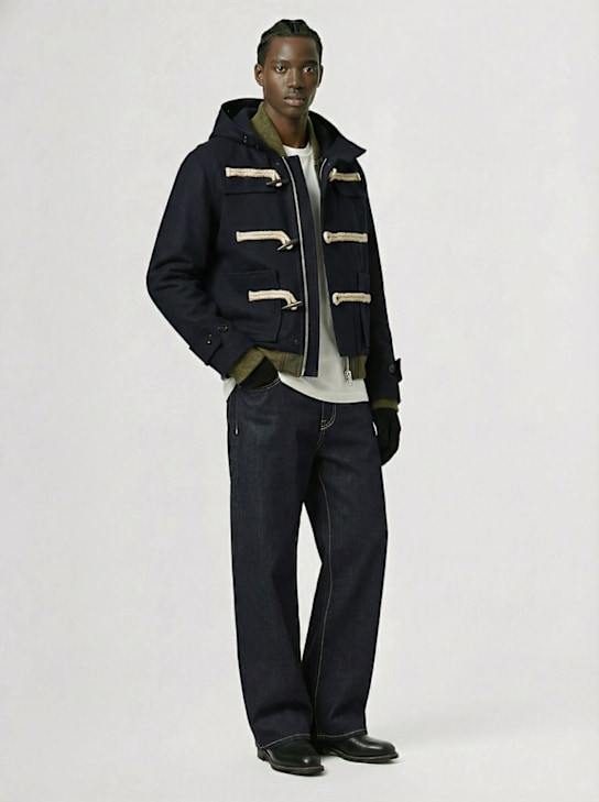 Sacai: Wool melton jacket - Navy×d/Khaki - men_1 | Luisa Via Roma