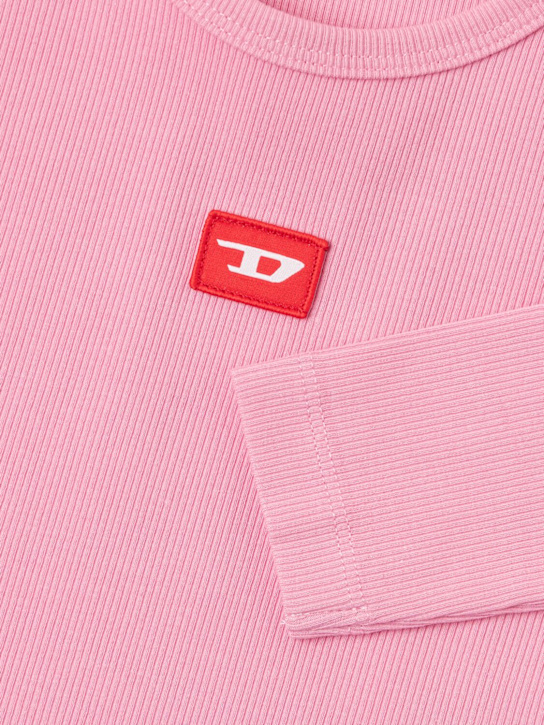 Diesel Kids: Cropped cotton blend long-sleeve t-shirt - Pink/Fuchsia - kids-girls_1 | Luisa Via Roma