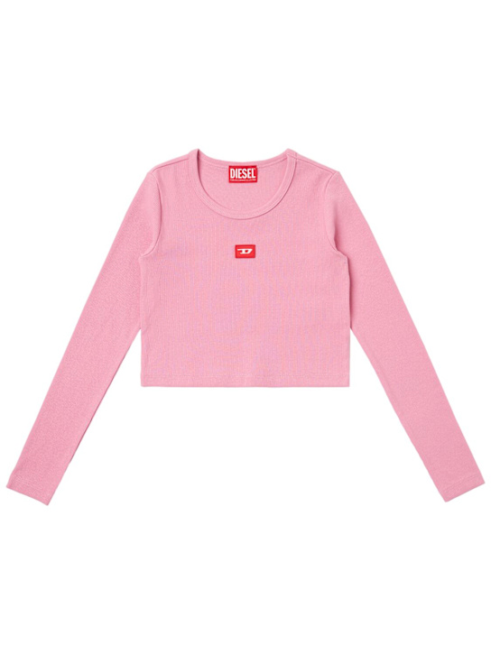 Diesel Kids: Cropped cotton blend long-sleeve t-shirt - Pink/Fuchsia - kids-girls_0 | Luisa Via Roma