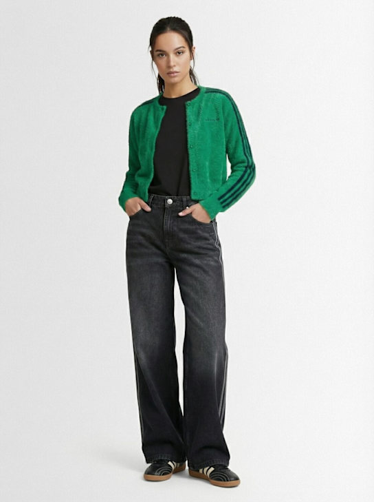 adidas Originals: 3-Stripe denim wide pants - Black - women_1 | Luisa Via Roma