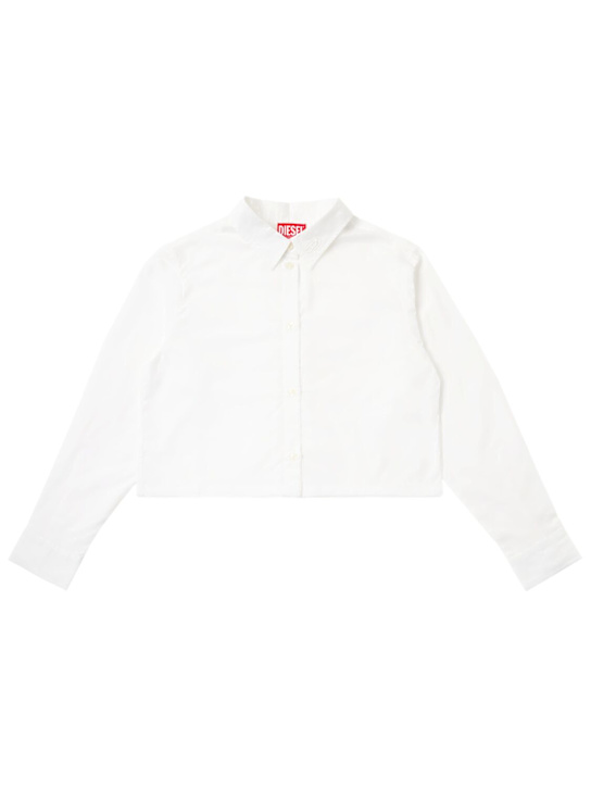 Diesel Kids: Cropped cotton shirt - Bianco - kids-girls_0 | Luisa Via Roma