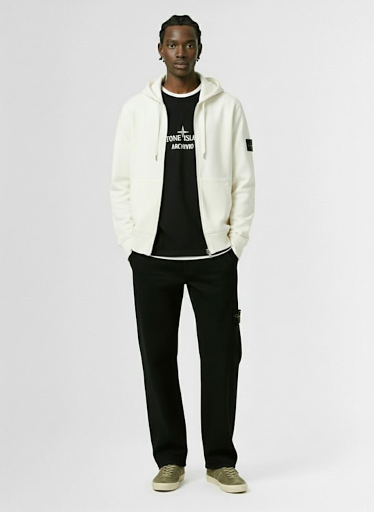 Stone Island: Cotton sweatshirt hoodie - ホワイト - men_1 | Luisa Via Roma