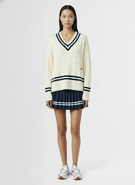 Sporty & Rich: Italic logo pleated skirt - Navy/White - women_1 | Luisa Via Roma