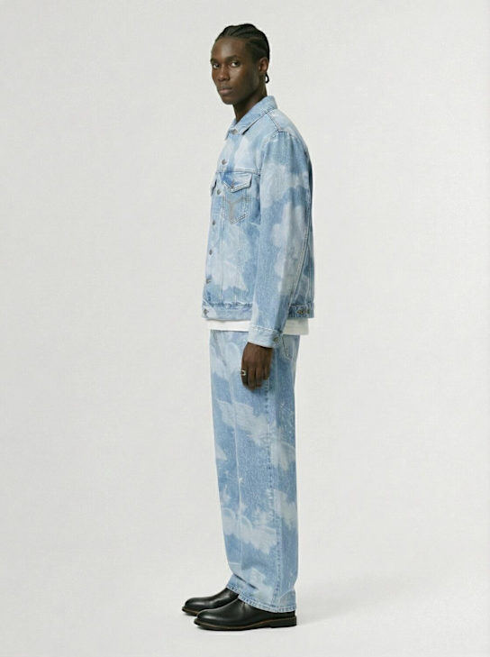 Fiorucci: Angel print denim jacket - Medium Blue - men_1 | Luisa Via Roma