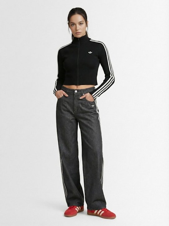 adidas Originals: 3-Stripes slim fit knit track top - ブラック - women_1 | Luisa Via Roma