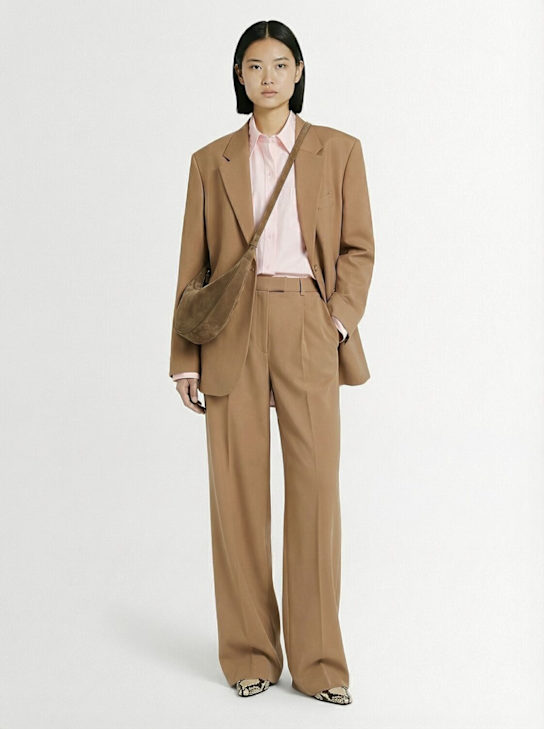 The Frankie Shop: Crosby tailoring wool blend wrap blazer - Camel - women_1 | Luisa Via Roma