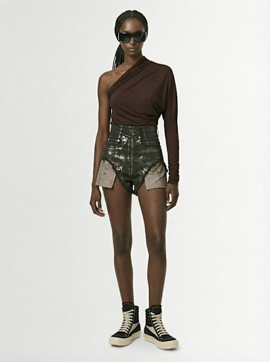 Rick Owens DRKSHDW: Dirt denim shorts - Bronze - women_1 | Luisa Via Roma