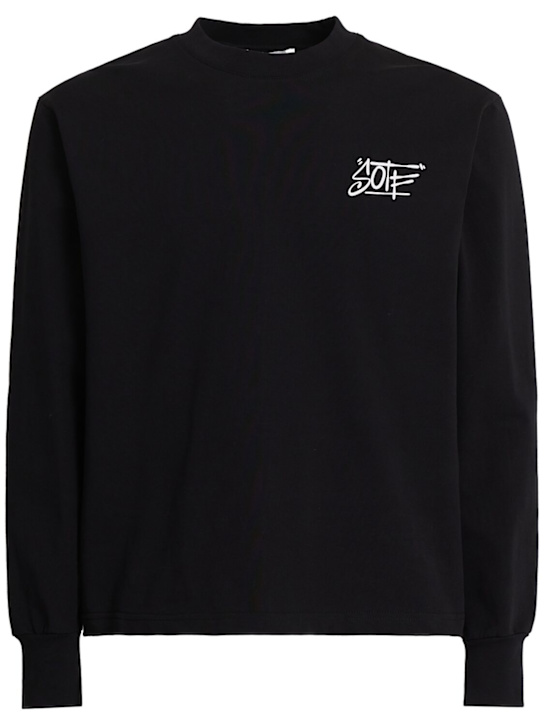 SOTF: Tag printed cotton long sleeve T-shirt - Black - men_0 | Luisa Via Roma