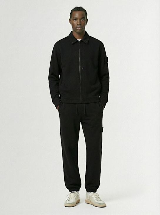 Stone Island: Wool & cotton sweatpants - ブラック - men_1 | Luisa Via Roma