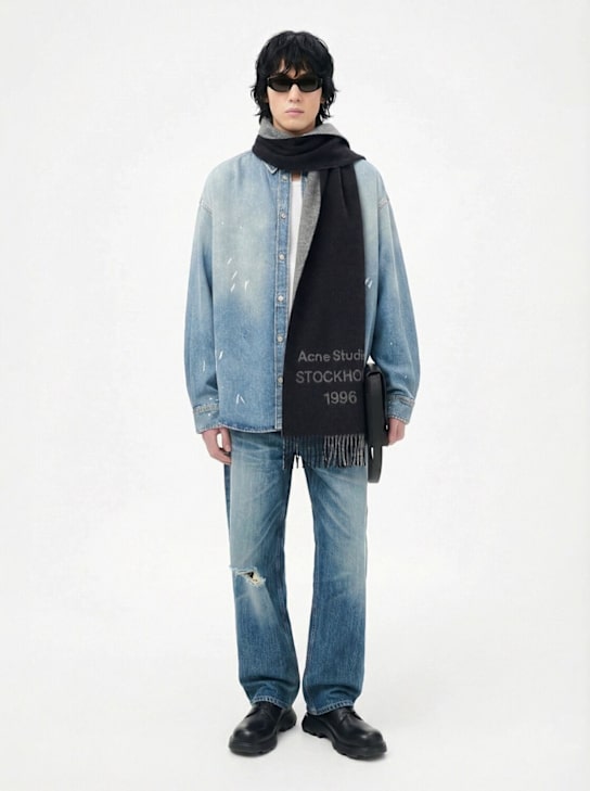 Acne Studios: VENUS 1996 wool scarf - Black/White - men_1 | Luisa Via Roma