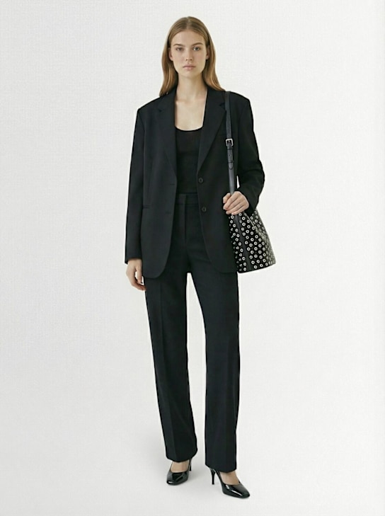 The Frankie Shop: Crosby tailoring wool blend wrap blazer - women_1 | Luisa Via Roma